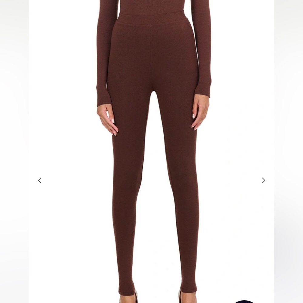 Naked Wardrobe Ribbed Brown Legging and skirt set